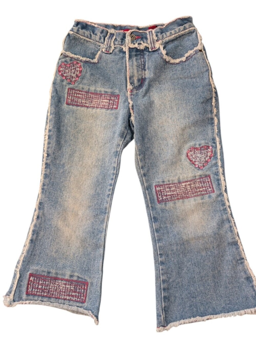 Y2K Zana Di Girls‎ Blue Pink Embroidered Distressed Capri Denim Jeans Sz 10